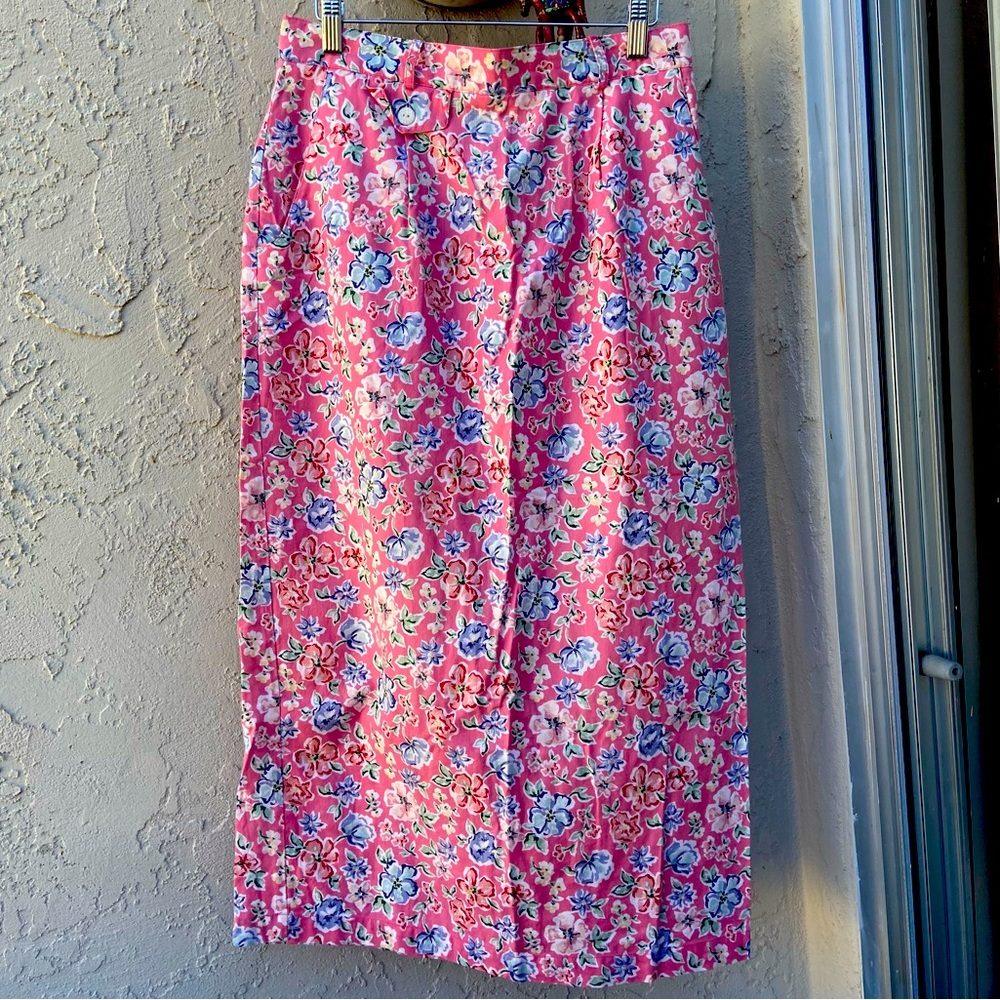 Vintage Floral Print Cotton MIDI Skirt
